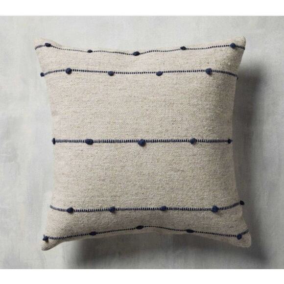 Arhaus Nubby Stripe Throw Pillow Natural Woven Fabric Navy Stripe NWT 21'X21' - Picture 1 of 6